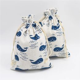 Storage Bags Printed Drawstring Bag Cotton Linen Jewellery Organiser Travel Pouch Eco-Friendly Foldable Grocery Candy Gift 1PC