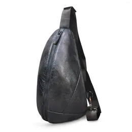 Waist Bags Men Quality Leather Fashion Tringle Chest Bag Black Design Male Sling Crossbody One Shoulder Backpack Daypack 5059