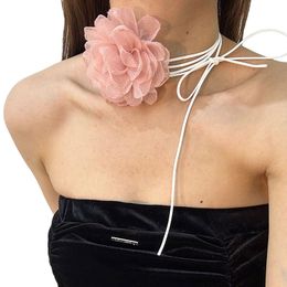 Black Rope Necklace Choker With Large Flower Women Jewellery Collar On Neck Wax Line Elegant Ladies Y2K Accessories