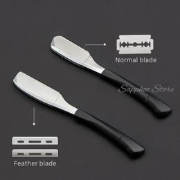 Men Silicone Handle Feather Non-foldable Razor Stainless Steel Barber Manual Shaving Razor Mens Feather Straight Handle Razor 240314