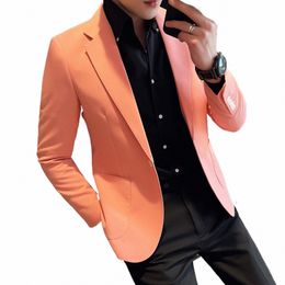 2023 Boutique Men's Busin Fi Gentleman Korean Versi of Solid Color Wedding Elastic Fabric Slim Casual Work Host Blazer 91Q5#