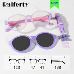 Ralferty 2 in 1 Clip On Glasses Kids Polarised Flexible Childrens Sun Glasses Anti- Round uv400 Sunglasses for Baby 240325