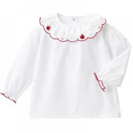 Clibeso Cute Baby Girls Embroidery T-Shirts Spring Autumn Long Sleeve Kids Girl Plaid Blouse Tops Peter Pan Collar Floral S 240318