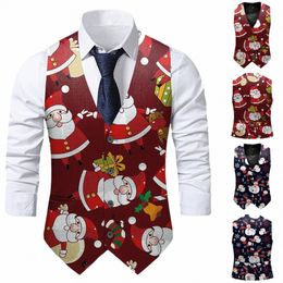 santa Claus Print Men'S Suit Vests 2023 Merry Christmas Men Xmas Party Prom Single-Breasted Costume Vests Cosplay Men Clothes c9HG#