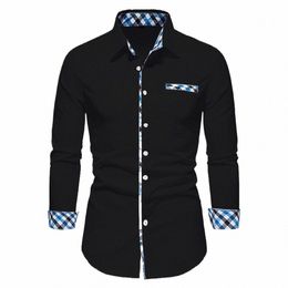 new Men's High Quality Busin Casual Solid Colour Spliced Lg Sleeve Polo Shirt Designer Comfortable Soft Fabric Men's Top B49d#