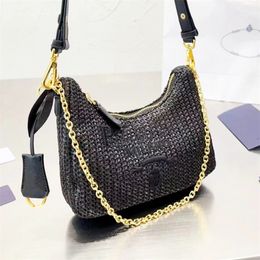 Womens Triangle summer CrossBody half moon bag Raffias Straw weave Clutch beach Designer bag Luxury mens Even handbag chain Shoulder Tote travel armpit Bags Wallets