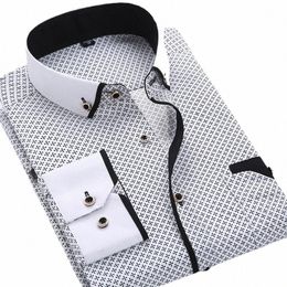 quality Big Size 5XL Men Dr Shirt New Arrival Lg Sleeve Slim Fit Butt Down Collar Printed Busin Social Men's Shirts w2fl#