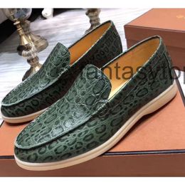 Loro Piano Luxury Leather Walk Shoes Mens Genuine Designer Leopard Print Flats Driving Dress Shoe Moccasins Big Size 45 46