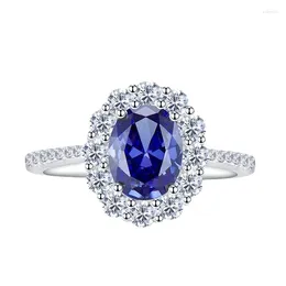 Cluster Rings S925 Silver Ring European And American Classic Artificial Sapphire Oval 7 9 Zircon