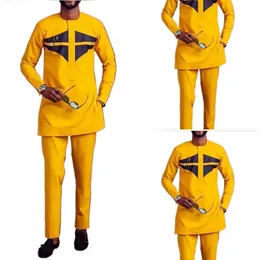 diki African Ethnic Men's Lg-Sleeved T-Shirt Trousers Suit Persality Printed Top Noble Wedding Banquet Activity Dr t6AS#