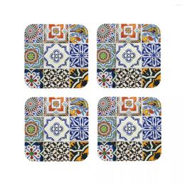 Table Mats Colorful Portuguese Tile Coasters Kitchen Placemats Waterproof Insulation Cup Coffee For Decor Home Tableware Pads Set Of 4