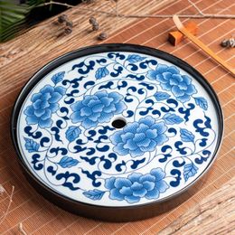 Tea Trays Creative Round Blue And White Porcelain Coffee Tray Water Storage Set Living Room Countertop Decoration Home Decor