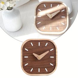 Table Clocks Desk Clock Black Walnut Solid Wood Small Silent Simple Bedside Tabletop Decoration Household Ornament 13.4x13.4x2.5cm