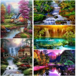 Gravestones Waterfall Diy 5d Diamond Painting Full Square/round Mosaic Resin Landscape Diamont Embroidery Cross Kits Home Decor Gift