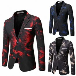 new Casual Gentleman Busin Blazer Men Red Printed Suit Jacket Casual Coat Prom Singer Ccert Stage Costume For Men 5xl u2eZ#