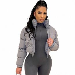 Yvyvlolo Cott Padded Coat Women Patchwork Puffer Parka Outwear Solid Color Winter Warm Zipper Crop Top Jacket Chaqueta Mujer E1LC#