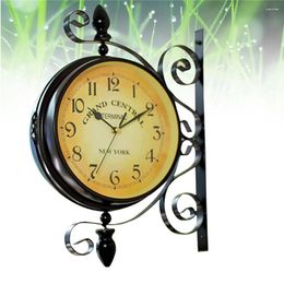 Wall Clocks Retro Hanging Clock Vintage Silent Double Sided Station Art