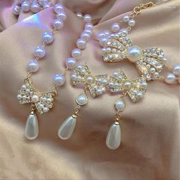 Dangle Earrings Selling Fashion Jewellery Set Elegant White Pearl Necklace Sexy Female Bowknot Prom Party Bracelet