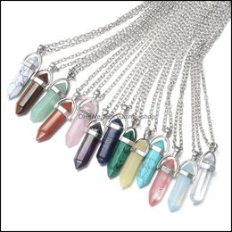 Anhänger Halsketten 20 Farben Chakra Reiki Heilung Schmuck Sechseck Naturstein Pendum Halskette Quarz Lapis Opal Rosa Kristall Amethyst Dhxft