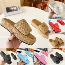 Designer Slippers Sandals Men Women Gold Buckle Slip On Black Brown Pink Slides Crochet Slider Women Casual Sandal Platform Wedges Straw Flatform Flip Flops 35-42