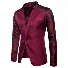 shenrun Men Blazers Autumn Winter Wine Red Black White Fi Stand Collar Slim Jackets Groom Suit Jacket Costumes Singer Host U5ek#