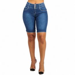 plus Size Denim Shorts Women Summer Elastic Slims Fit Bodyc Knee Length Shorts Skinny Denim Shorts for Women short feminino q9Zw#