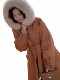 2023 Winter Korean Vintage Women Duck Down Jacket Lg Casual Real Fur Coat Puffer Jacket Hooded Parka Female Warm Thick Outwear p3Dx#