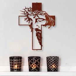 Decorative Plates Iron Easter Metal Cross Silhouette Personality Hollow Art Hanging Signs Laser Engraving Wall Decorations Lobby
