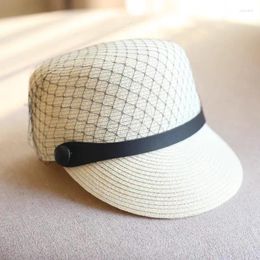 Berets Japan Summer Mesh Belt Fine Straw Equestrian Hat Caps Ladies Travel Korean Designers Sun Protection Visor