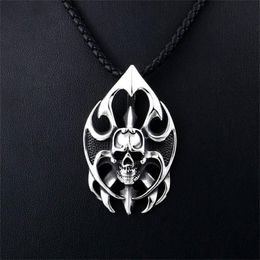Pendant Necklaces Men's Stainless Steel Necklace Punk Flame Skull Gothic Party Jewellery Gift For Motorcycle Riders273R