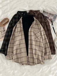 JMPRS Vintage Women Plaid Shirts Autumn Long Sleeve Oversize Button Up Tops Korean Loose Casual Fall Outwear Femme 240315