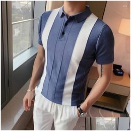 Mens Polos S Men Shirt Short Sleeve Stripes T-Shirt Contrast Colour Clothing Summer Streetwear Casual Fashion Male Slim Tops Drop Deliv Dhr2W