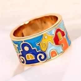 Cluster Rings Creative Coloured Housed Design Enamel Finger Ring For Women Gold Colour Band Funny Girls Gift Hip Hop Party Jewellery