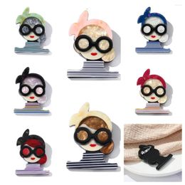 Keychains Custom Acrylic Material Cute Girl With Glasses Brooch Pins