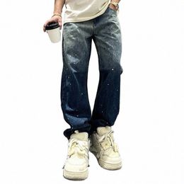 Jeans sfumati stile americano Y2k Uomo Heavy Wed Inchiostro spruzzato Baggy Denim Casual Streetwear Maschio W5cf #