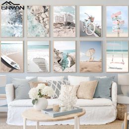 Accessories Beach Sign Surfboard Canvas Wall Art Poster Athens Acropolis Swing Ocean Bicycle Prints Picture Nordic Paintings Home Decoration