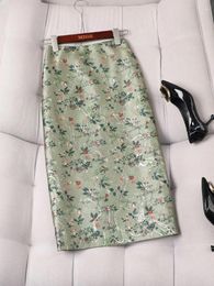 Skirts Vintage Flower Oil Painting Wind Skirt Womens Spring Summer High-waist Jacquard Mid-length Slit Faldas 2024 C159