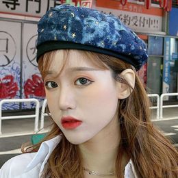 Beret Spring and Autumn Starry Moon Korean Edition Wszechstronny moda dynia brytyjska malarz malarz Bud Hat