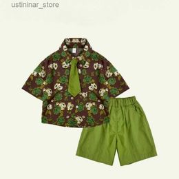 T-shirts Childrens Wear Baby Boy 2023 Summer Childrens Clothing New Casual Ice Cool Short-sleeved Floral Shirt Suit Kids Clothes Boys24328