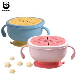 Sets Modabebe 2pcs Baby Plastic Snack Bowl High Suction Double Handle Snack Cup Spillproof Snacks Storage Box Kids Feeding Bowl Curtain