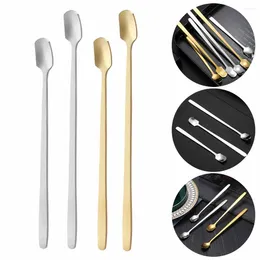 Coffee Scoops Stainless Spoon Teaspoon Long Handle Mixing Stirring Tea Spoons Dessert Ice Cream Mini Square Scoop