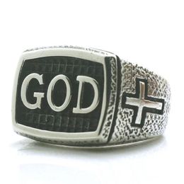 Mens Boys 316L Stainless Steel Cool Cross GOD Jesus Christ Ring Est Cluster Rings257t