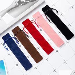 Pencil Bags Wholesale Creative Design P Veet Pen Pouch Holder Single Bag Case With Rope Office School Writing Supplies Student Christm Otgnx