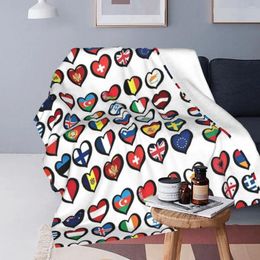 Blankets Eurovision Song Contest Flags Hearts Blanket Flannel Throw Sofa For Couch Bedding Throws Bedspread Quilt