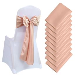 Sashes 10PCS17x275cm Sage Green Satin Chair Sashes Bows Chair Cover Ribbons for Wedding Banquet Party Baby Shower Event Decorations