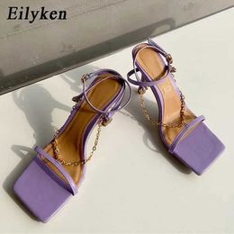 Sandals Eilyken Elegant Peep Toe Womens Thin High Heels Narrow Strap Summer Chain Buckle Gladiator Pump Shoes H2403284UIU