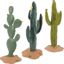 Decorative Flowers 3 Pcs Models Miniature Cactus Statue Craft Figurines Tiny Plants Adornment Miniatures Office