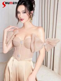 Women's Two Piece Pants Fashion Pant Sets High-End Elegant Graceful Bow Diamond Tube Tops Female Satin Wide-Leg Nice Looking Two-Piece