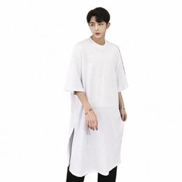 men summer oversized hip hop lg t shirt side split tee shirts mens punk tops streetwear hiphop clothes stage f9XN#