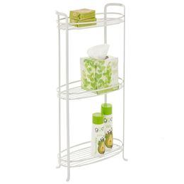 Mdesign 3-layer Vertical Bathroom Shelf Unit, Decorative Metal Storage Tower with 3 Basket Style Trash Cans for Storing Organising Towels, Hand Sanitizers, and